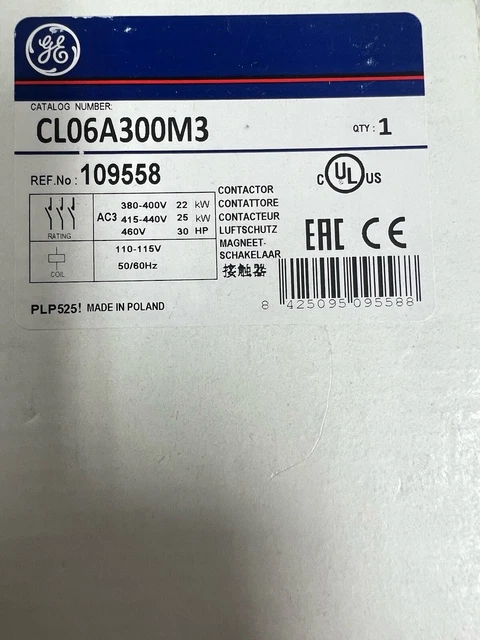 GE CL06A300M3 109558 PLP25 Contactor 110-115v 50/60hz C653-50 LB4A3 3
