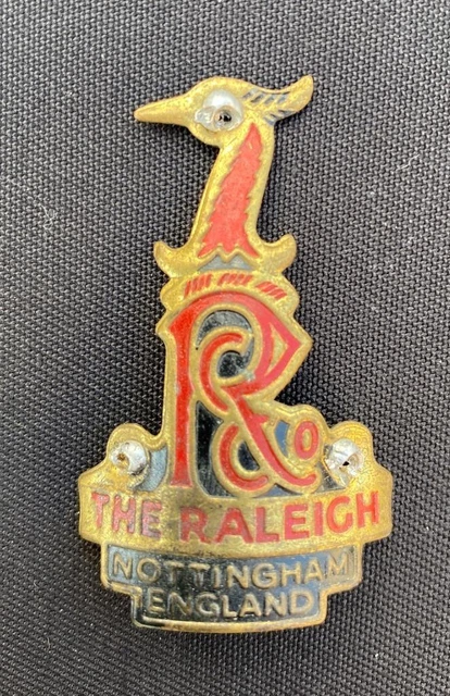 Badge De Tube De Direction Vintage Raleigh Cycle Nottingham - Années 50 - 4.5 X 3.5 Cm - Occasion Bon état