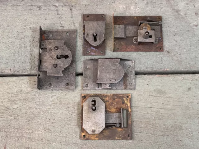 Vintage Lot x5 19th Century Hand-Made Door / Cupboard / Box Locks Antique #3