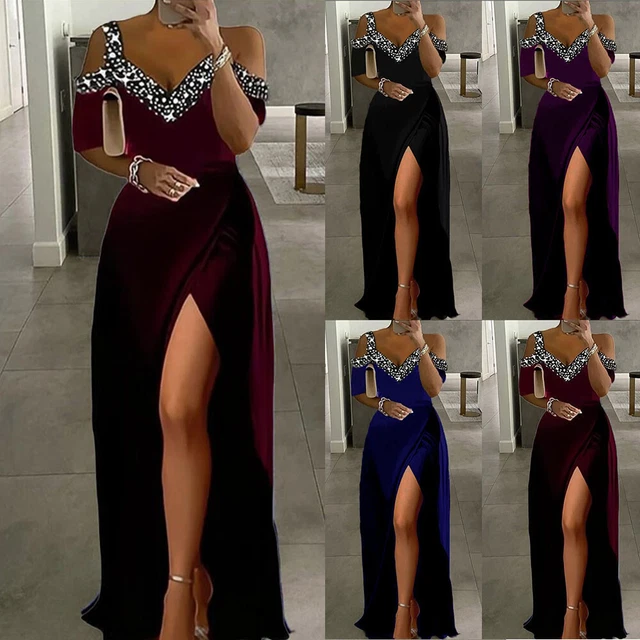 Au Vestito Lungo Spaccato Da Donna Sexy Con Scollo A V E Scollo A V Da -