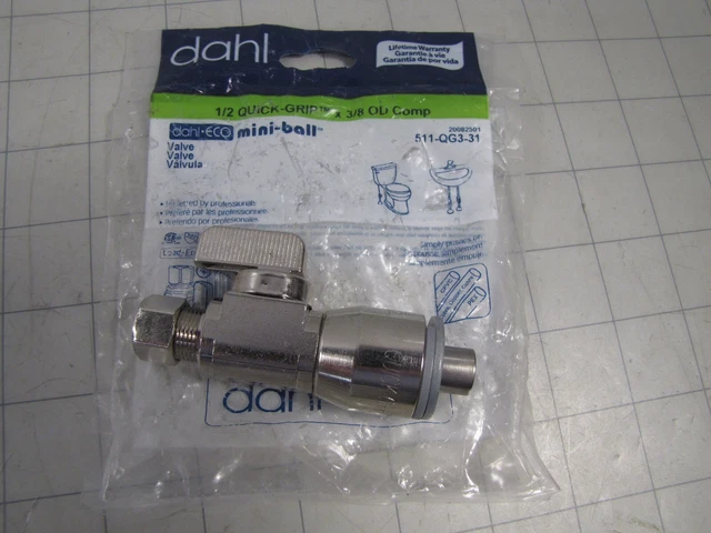 Dahl 511-QG3-31 Straight Supply Stop Mini Ball Valve 1/2 Quick Grip x 3/8OD Comp