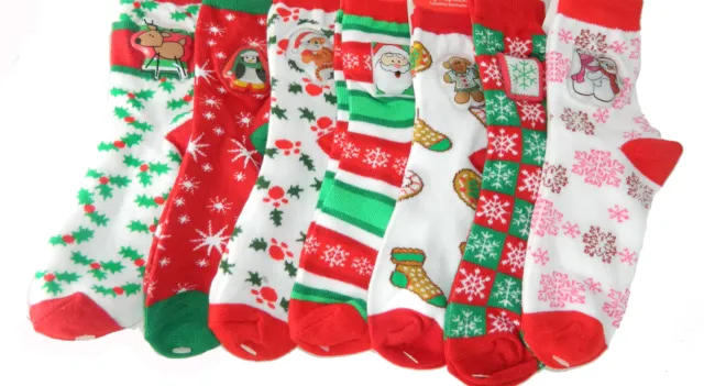Christmas Socks 7 Pair Novelty decorated for Children Shoe size 10 1/2 -4