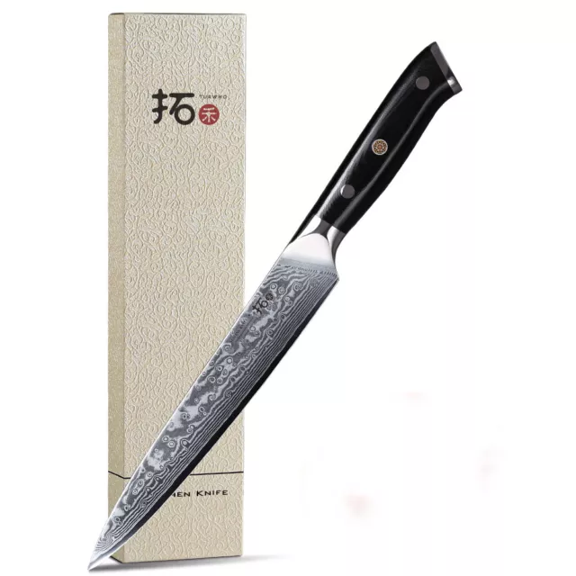 TURWHO 8'' Slicing Knife Japanese VG10 Damascus Steel Chef Kitchen Carving Knife
