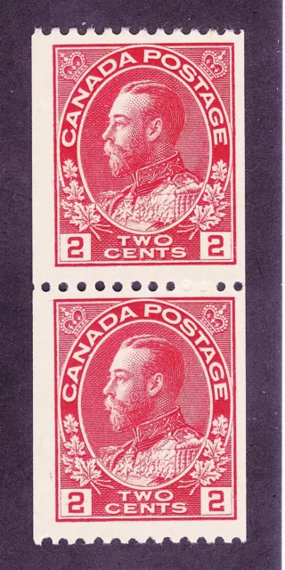 Canada 132 MNH OG 1915 2c Carmine KG V Perf 12 Hz Coil Pair Scv $160.00