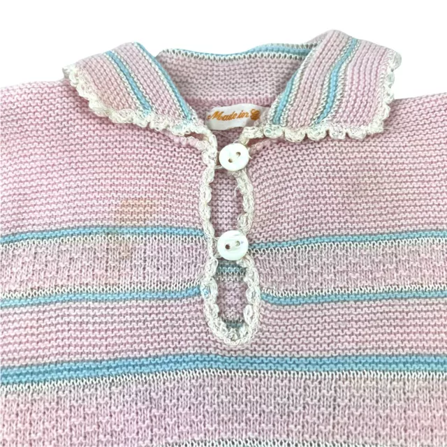 Baby Girl Knit Romper Playset Vintage 1950s Pink 3-6 Made in Germany MOP Buttons 2