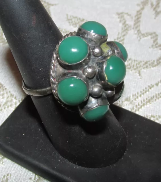 Old Pawn Zuni Sterling Silver and Turquoise ring Size 6 1/2 Adjustable