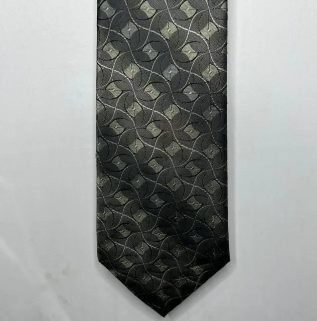 Pierre Cardin Mens Necktie 4” Green & Black Geometric 100% Silk Business Tie USA