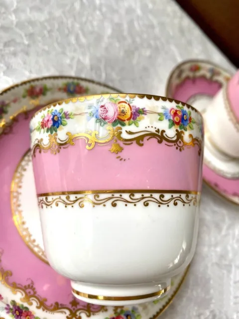 Pair Of Antique Minton A3593 Hand Painted Floral Pink Cups and Saucers 3
