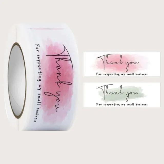 Thank You Stickers - Large - 7.5 x 2.5 cm -Pink & Green- 20/40pcs Small Business