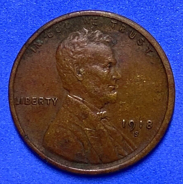 1918-S USA Lincoln Head One Penny - 1918 S Small US Wheat 1 Cent - FFF