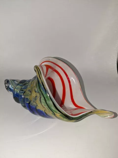 Hand Blown Glass Murano Art Style Rainbow Seashell Conch Sculpture Ocean Decor