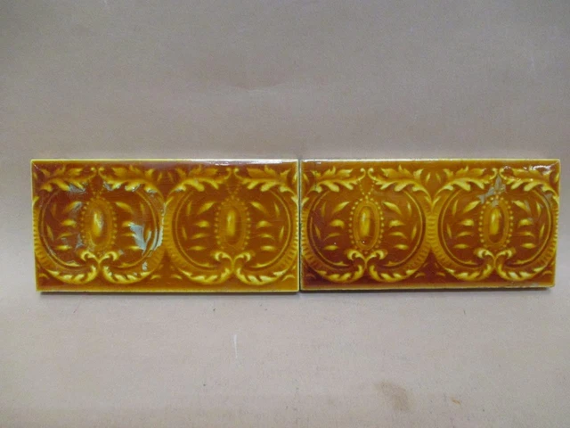 Tiles x2, Majolica, Art Nouveau, Art Deco, English border tile, antique, vintage