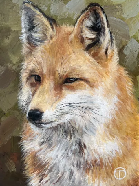 Fox Original Acrylic Painting Portrait Wild Animals 8x6 inches  Ⓣ