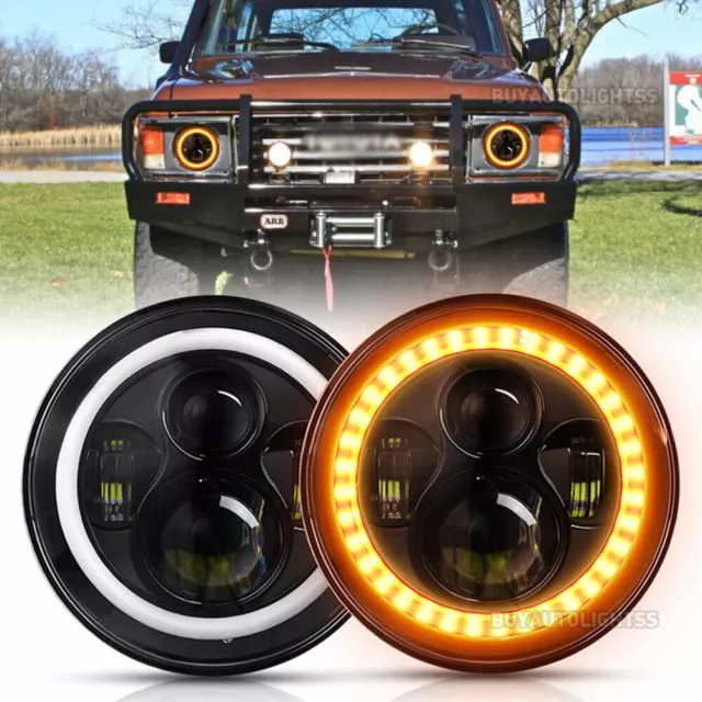 2x 7" Halo LED Headlights for toyot Land cruiser HZJ75 60 70 73 75 78 79 Series