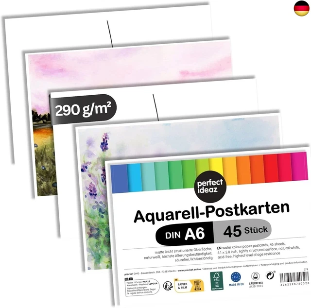 24 Aquarell-Postkarten 10,5x15,5 Cm – 300 G/m², Blanko, Für Malerei & Grußkarten