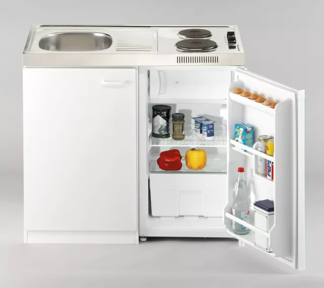 Respekta Pantry 100SV Miniküche mit Kühlschrank, 100 cm breit, Edelstahlkochfeld