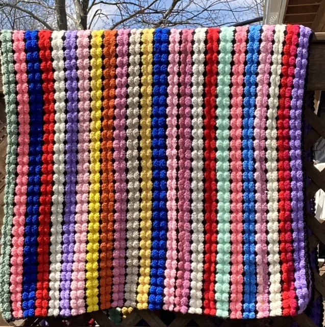 Large Multi-Color Crochet Afghan Blanket approx. 77"x70"