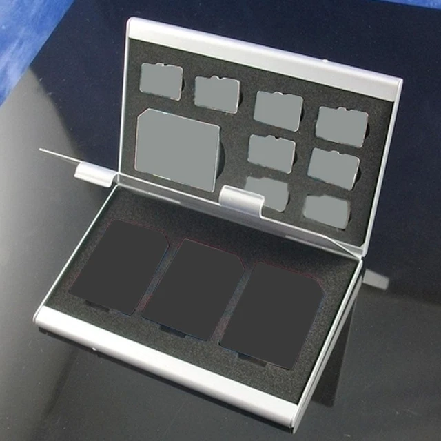 Soporte para tarjetas de memoria plateado estuche de almacenamiento caja accesorios para tarjetas de memoria SD TF