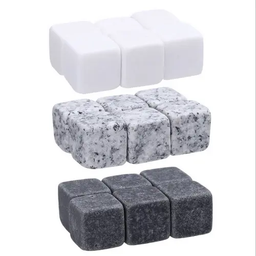 Whiskey Ice Stones 6 PCS Reusable Granite Cooler Cubes Scotch Whisky Rocks Glass