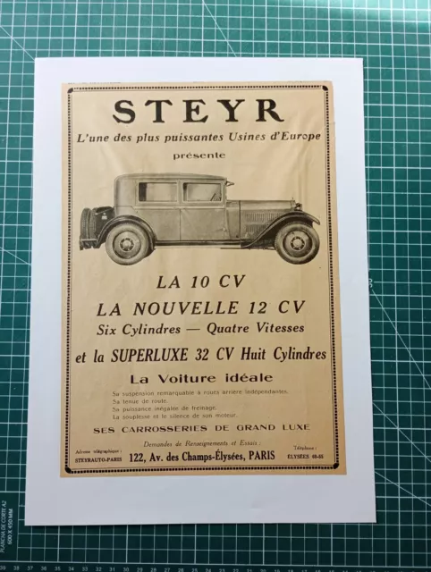 ZM055 belle publicité automobile circa 1930 voiture Steyr