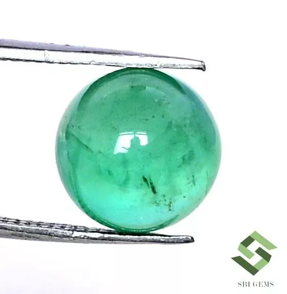 9 mm Certified Natural Emerald Round Cabochon 3.88 CTS Untreated Loose Gemstone 3