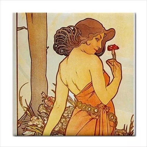 Art Nouveau Vintage Ceramic Tile Rare Reproduction Majolica Fliesen