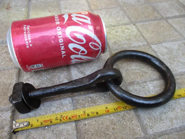 Antique Iron Tethering Ring on Pin Screw & Nut Meat Beam Game Hook Old Hardware