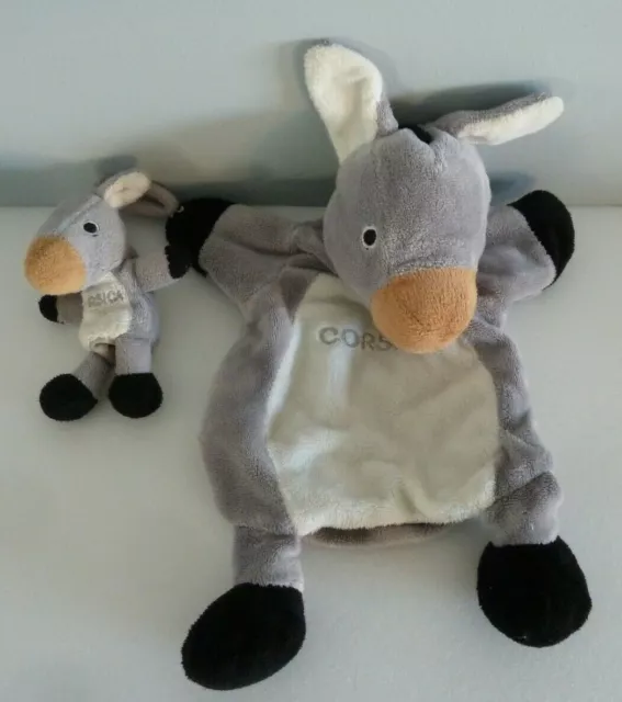 56. Doudou Textisun Marionnette Ane Corsica + Bebe Gris Noir Beige Marron - Tbe