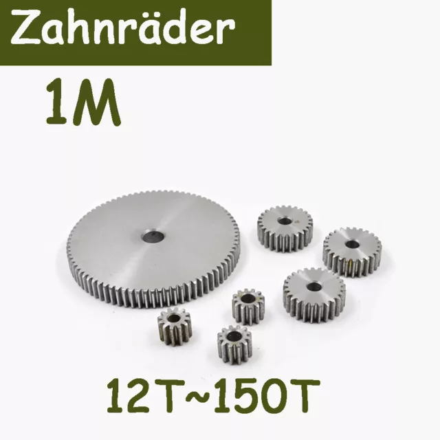 Zahnräder 1 Mod 12~150 Zähne Getriebe Kohlenstoffstahl Neigung 3.14mm Dick 10mm