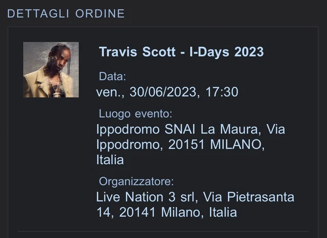 Biglietti Travis Scott Milano - I-Days 30/06/2023 Posto Unico 