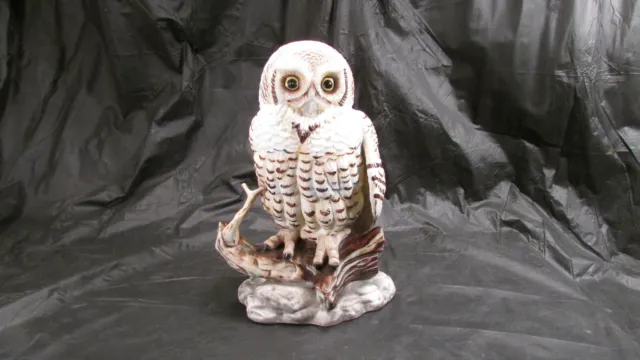 Vintage Enesco Snowy Owl E9029 Ceramic Porcelain Large White Brown Figurine