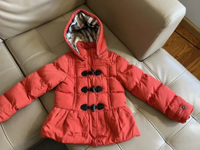 Authentic Burberry Girls Winter Down Puffer Jacket Coat Orange Size 8Y