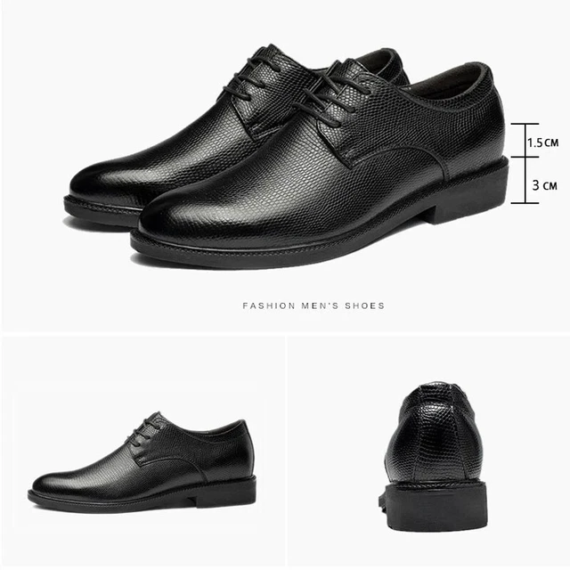 BUSINESS MEN LEATHER Elevator Shoes Height Increase 5CM Black Lift