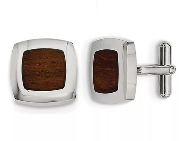 Mens Stainless Steel Wood Inlay Cuff Links