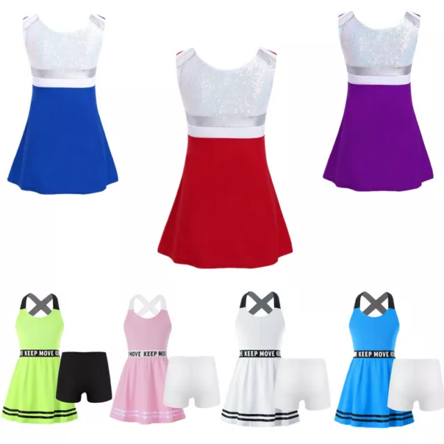 Kids Girls Cheerleading Fancy Dresses Costume Uniform Sports Dress with Shorts