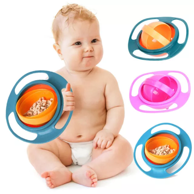 3PCS Baby Kids Feeding Bowl Cute Gyro Bowl Universal 360 Rotate Spill Proof Bowl 3