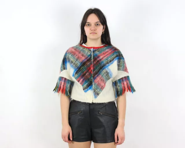 Donna M Lana Corto Maniche Sopra Camicia Cardigan Camicetta Maglione Zip Vintage