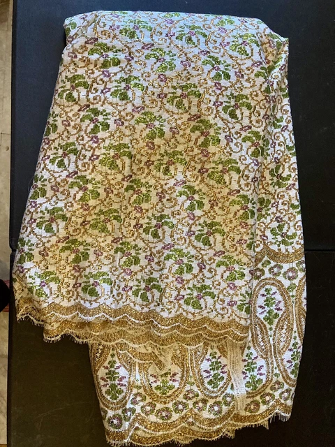 Vintage French Fabric Woven Metallic Jacquard Lame 41” X 156” L 4 Yards