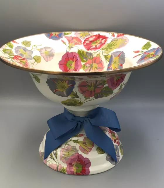 Morning Glory by MacKenzie-Childs large Compote / Centerpiece Bowl 11.5 x 9"