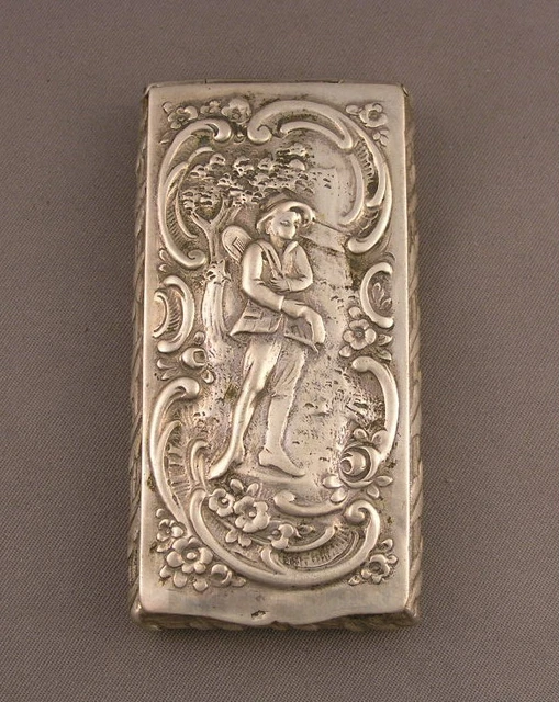 Antique European Continental .800 Silver Repousse Hinged Match Safe Box