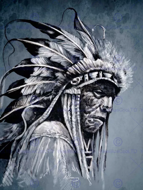 Painting Illustration Native American Chief Headdress Art Print Poster Mp5415B