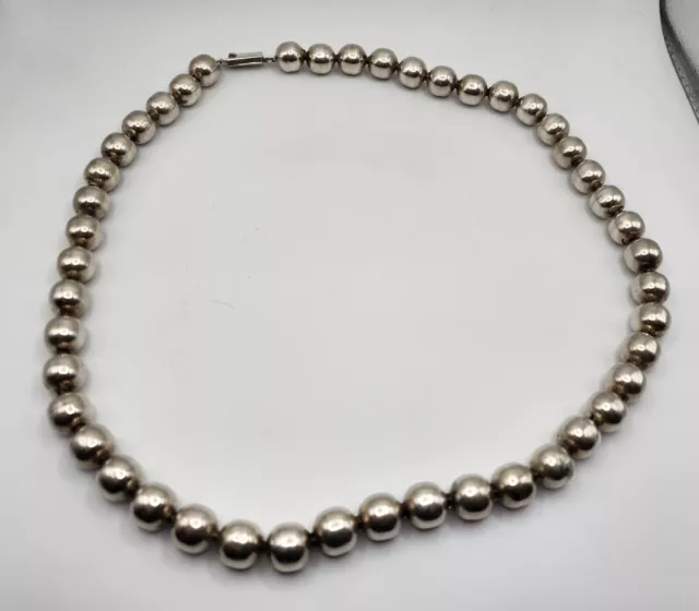 VNTG TAXCO MEXICO HEAVY 92.6g STERLING GRADUATED PEARL BALL BEAD NECKLACE~22"