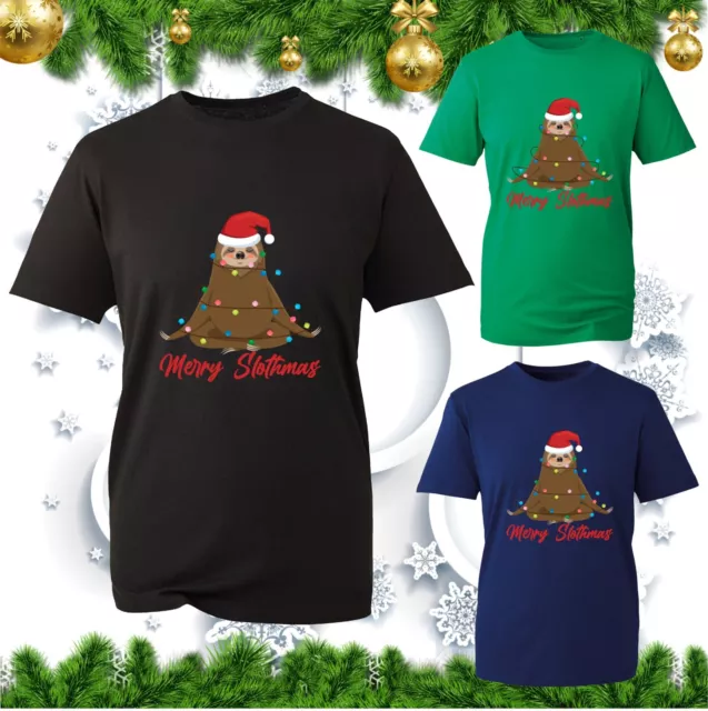 Merry Slothmas Christmas T-Shirt Santa Sloth Yoga Xmas Yoga Lovers Gift Tee Top