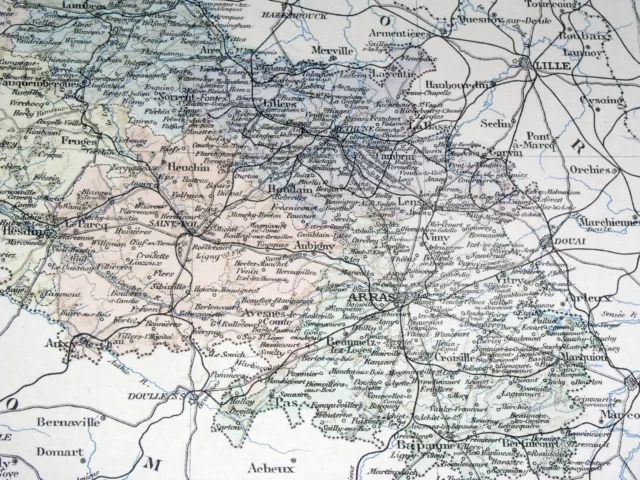 1887 ORIGINAL ANTIQUE Map Of Department Of Pas-De-Calais Arras / France ...