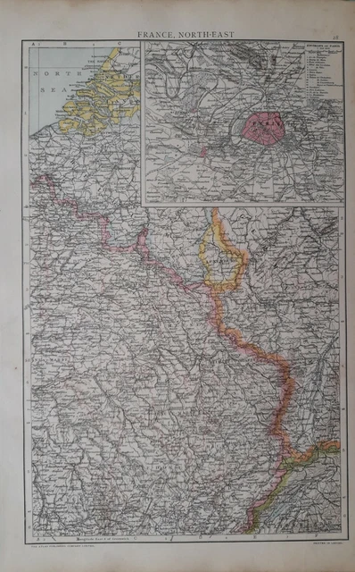 1893 LARGE ANTIQUE Carte France Nord Ouest Paris Luxembourg Roubaix