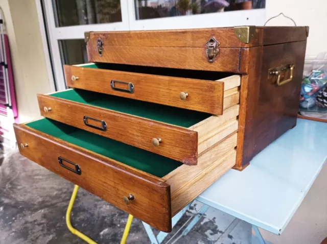 Vintage Oak Table Top Cabinet, Collectors Drawers, Engineers Tool Box / Chest