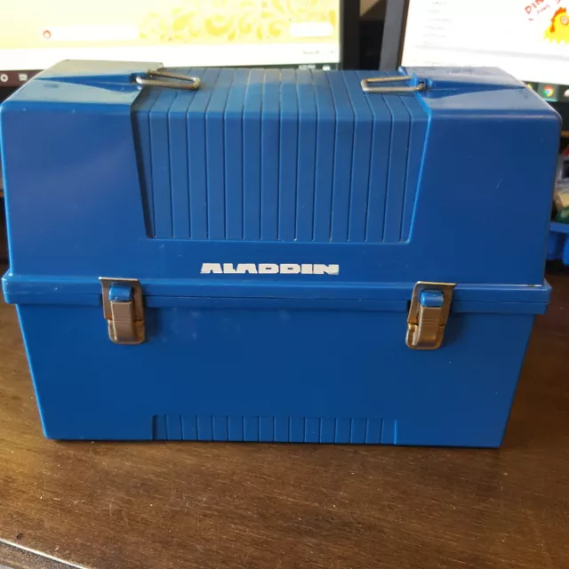 Vintage Blue Workmen's Plastic Aladdin Lunch Box Only No Handle
