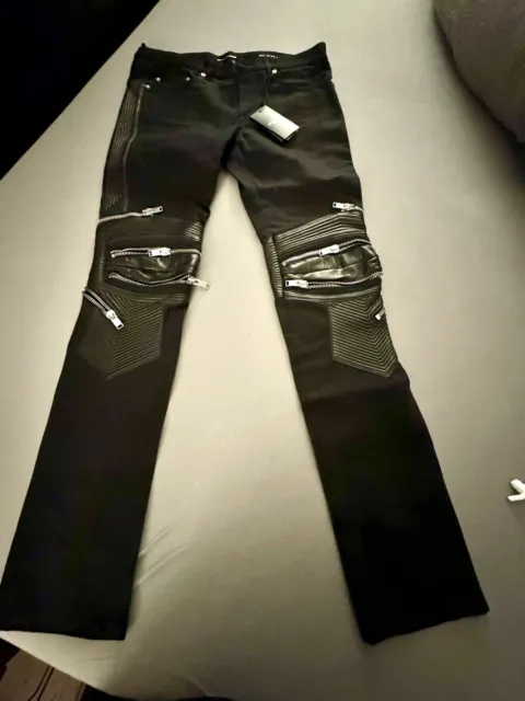 SAINT LAURENT Hedi Slimane NEW!!!!! zipper Black biker denim jeans 33 Authentic