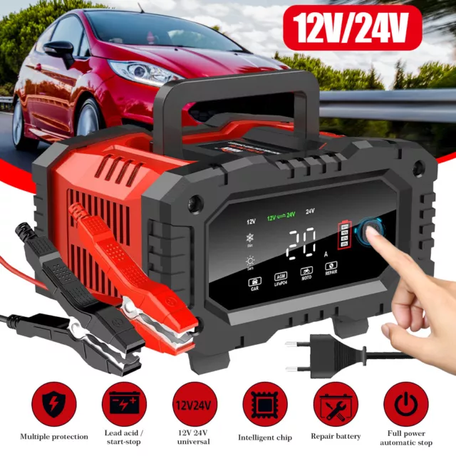 20-Amp Car Battery Charger,12V/20A and 24V/10A LiFePO4,Lead-Acid(AGM/Gel/SLA)