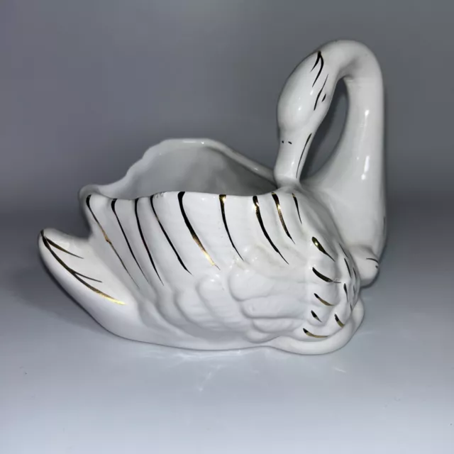 Swan Planter. Porcelain Swan Figurine With Gold Details, 17cm Wide